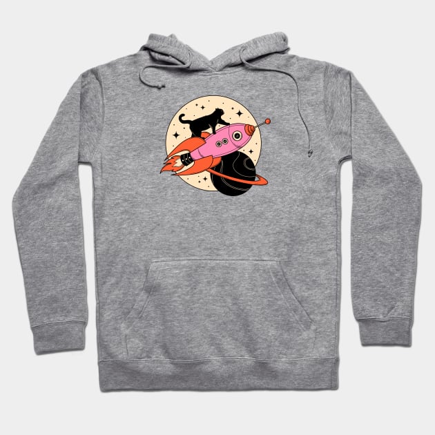 Space Walker Black Cat in orange Hoodie by The Charcoal Cat Co.